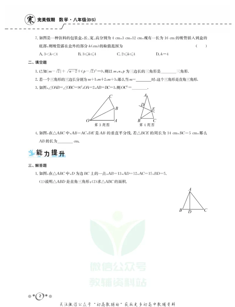 《快乐假期八年级寒假数学北师版_07.小学语文、英语、数学专区_小学寒假教辅汇总_1~8年级快乐假期_8年级》第4页预览