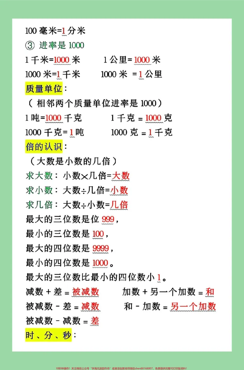 《#每天学习一点点#暑假预习#三年级数学#必考考点家长为孩子保存学习可打印》第3页预览