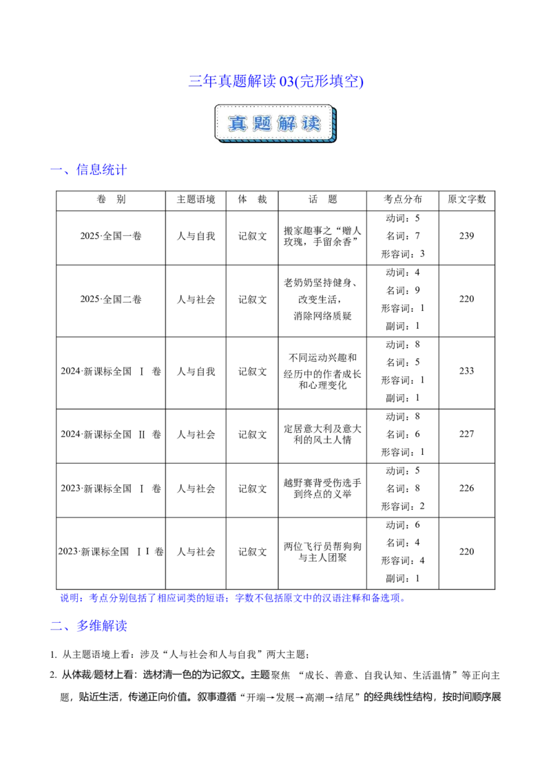 《三年真题解读03（完形填空）（教师版）_高考一二三轮复习_英语_2026年-英语高考专项复习_252026年高考英语终极对决锦囊·三年真题解读》第1页预览