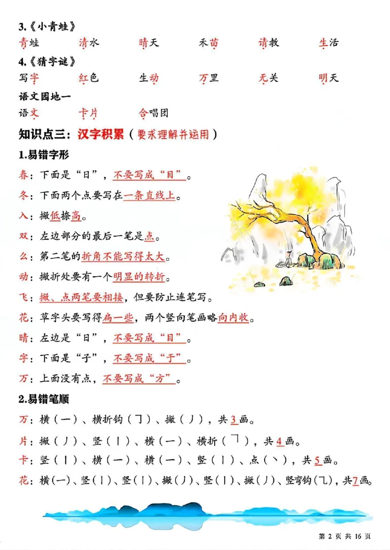 《新一下语文期中复习必背重点知识点汇总16页(2)_1年级下册同步教辅_1下-语文_一下语文-复习资料》第2页预览