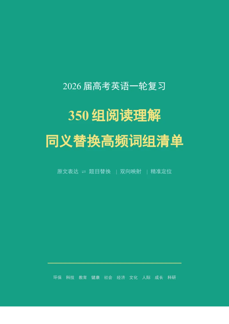 《2026届高考英语一轮复习350组阅读理解同义替换高频词组清单_高考一二三轮复习_英语_2027年高考英语一轮更新中_82027届高考英语一轮复习重难点专项合集（全国通用）》第1页预览