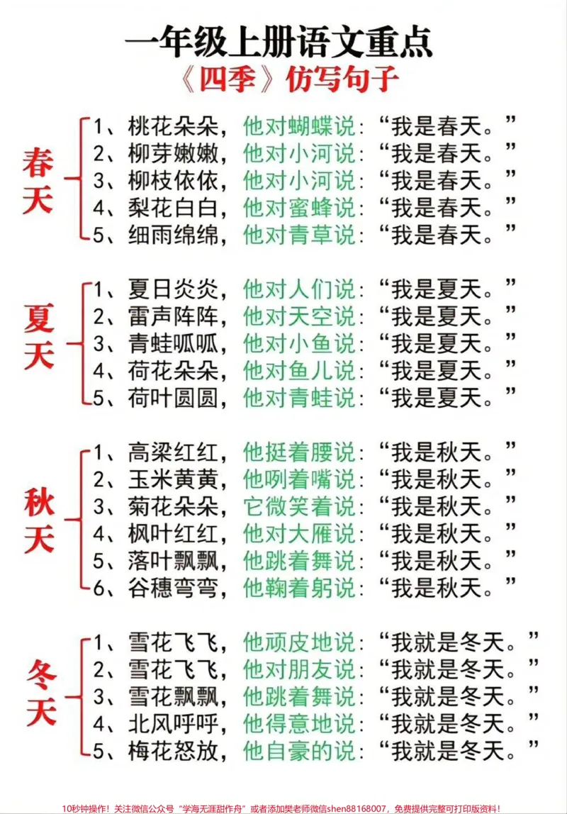 《一年级上册语文期末必考重点仿写句子大全#教育#学习#小学知识点归纳#期末复习#小学一年级语文》第1页预览