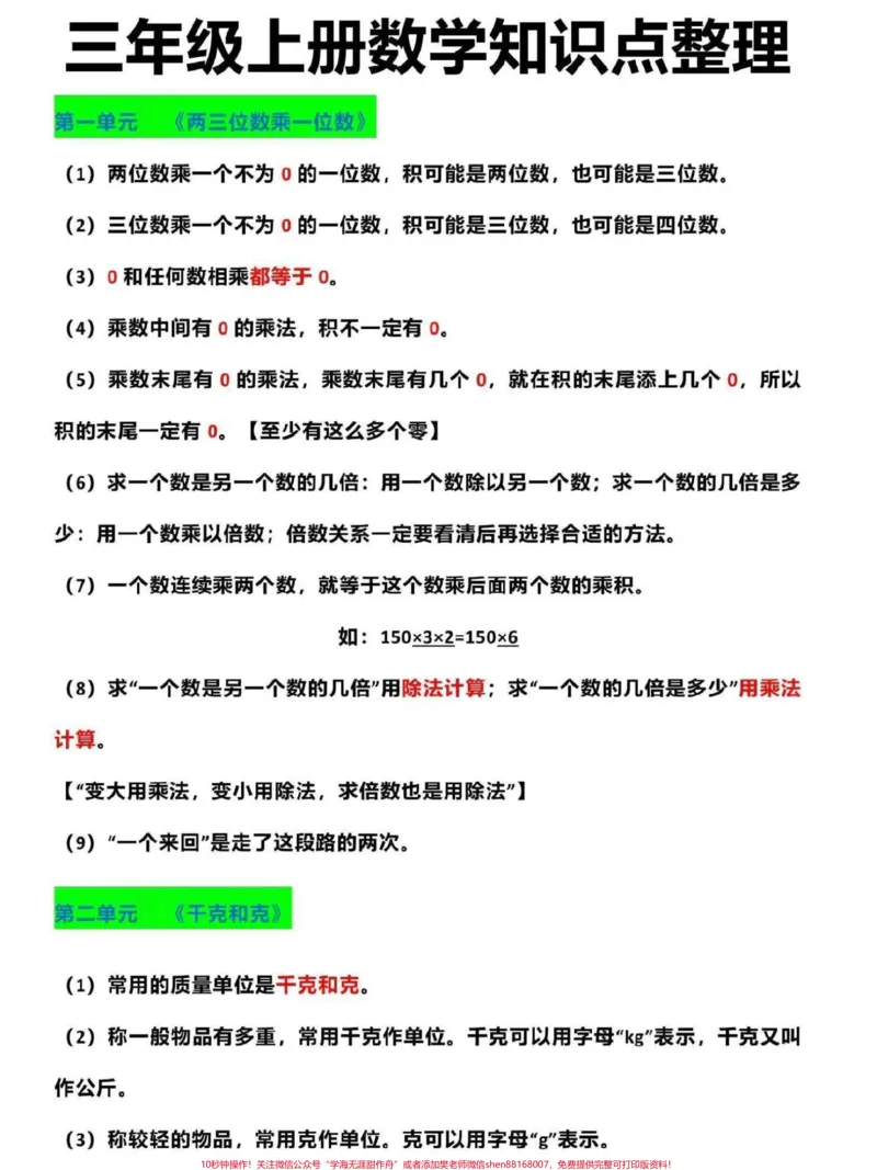 《三年级上册数学知识点梳理。这份三年级上册数学知识点梳理,整理了全书知识点,家长可打印一份给孩子熟记,复习巩固#三年级#家长收藏孩子受益#三年级上册#三年级数学#寒假来了》第1页预览