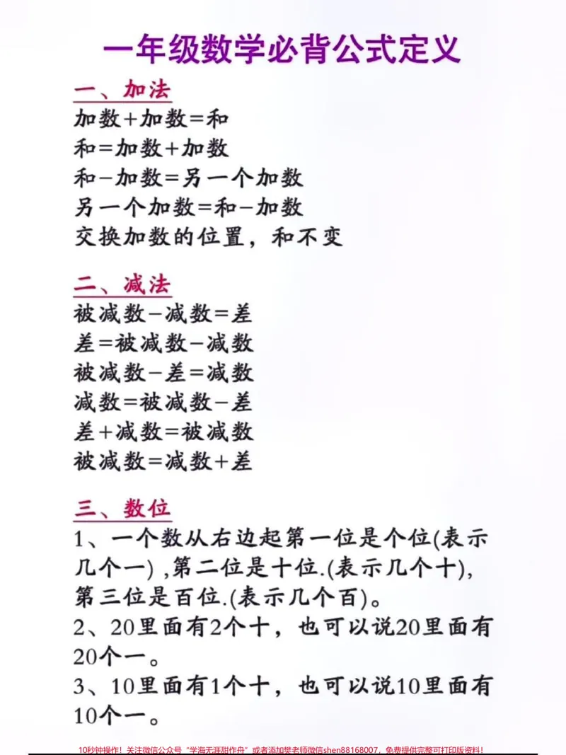 《一年级数学必背公式定义。#期末复习#知识点总结#小学数学#高考#一年级数学下册@qunju888.com小助手@qunju888.com创作者中心@qunju888.com热点宝@qunju888.com来客官方助推官》第1页预览