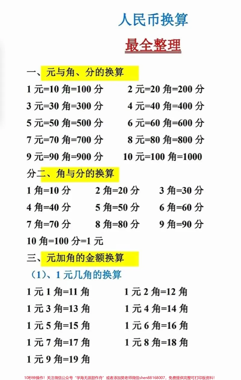 《一年级下册数学元角分计算口诀汇总#每天学习一点点#家长收藏孩子受益#教育#学习#知识点总结》第3页预览