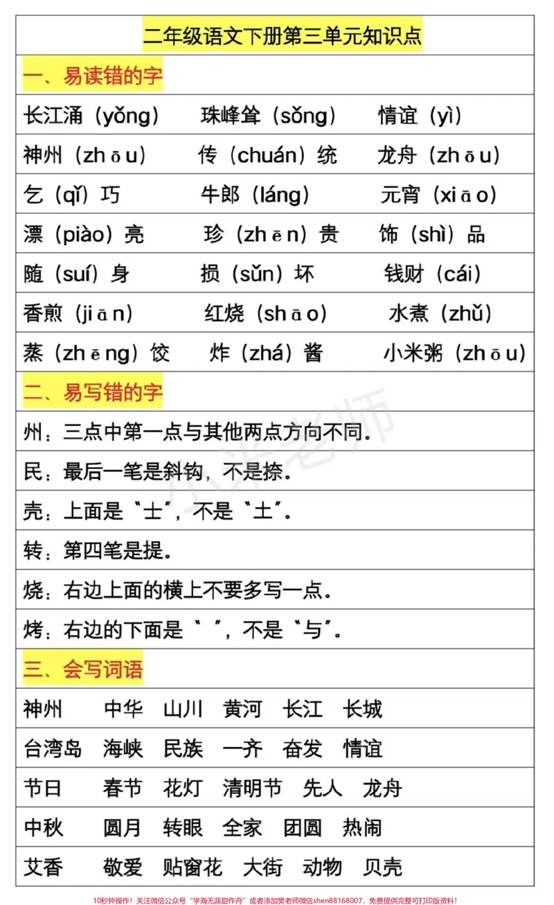 《#qunju888.com热门#二年级下册语文#第三单元知识点#家长收藏》第1页预览