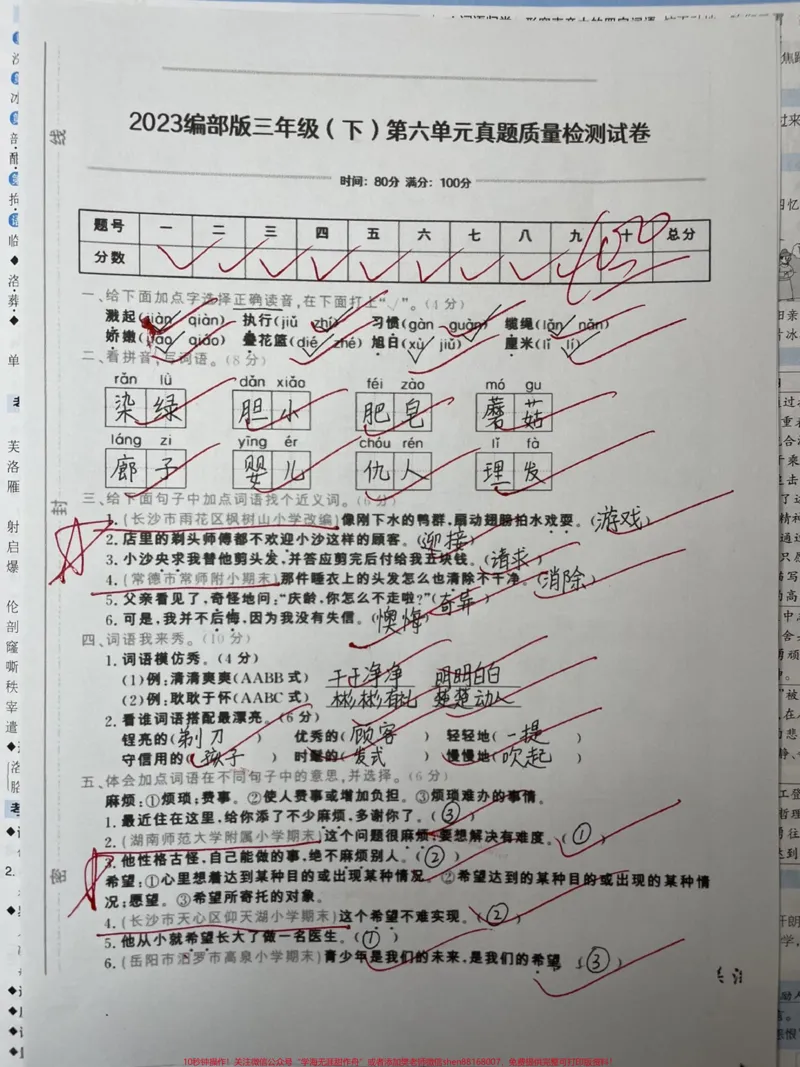 《三年级下册语文第六单元真题模拟考试卷。#育儿#三年级#干货#你的肩颈多少岁#家庭教育》第1页预览
