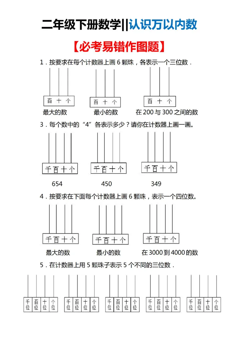 《必考易错作图题认识万以内的数_2年级下册同步教辅_2下-数学_二下数学-专项练习》第1页预览