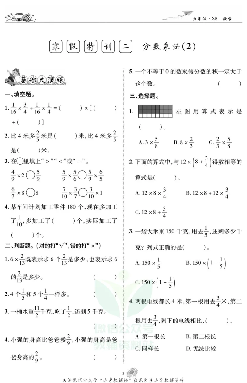《假期特训·学期总复习六年级寒假数学西师版_07.小学语文、英语、数学专区_小学寒假教辅汇总_1~8年级假期特训·学期总复习_6年级》第5页预览