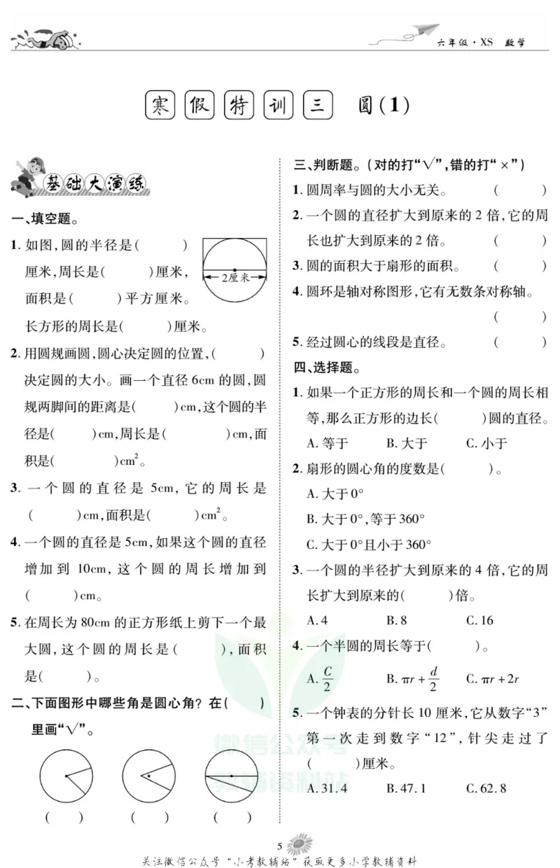 《假期特训·学期总复习六年级寒假数学西师版_07.小学语文、英语、数学专区_小学寒假教辅汇总_1~8年级假期特训·学期总复习_6年级》第7页预览