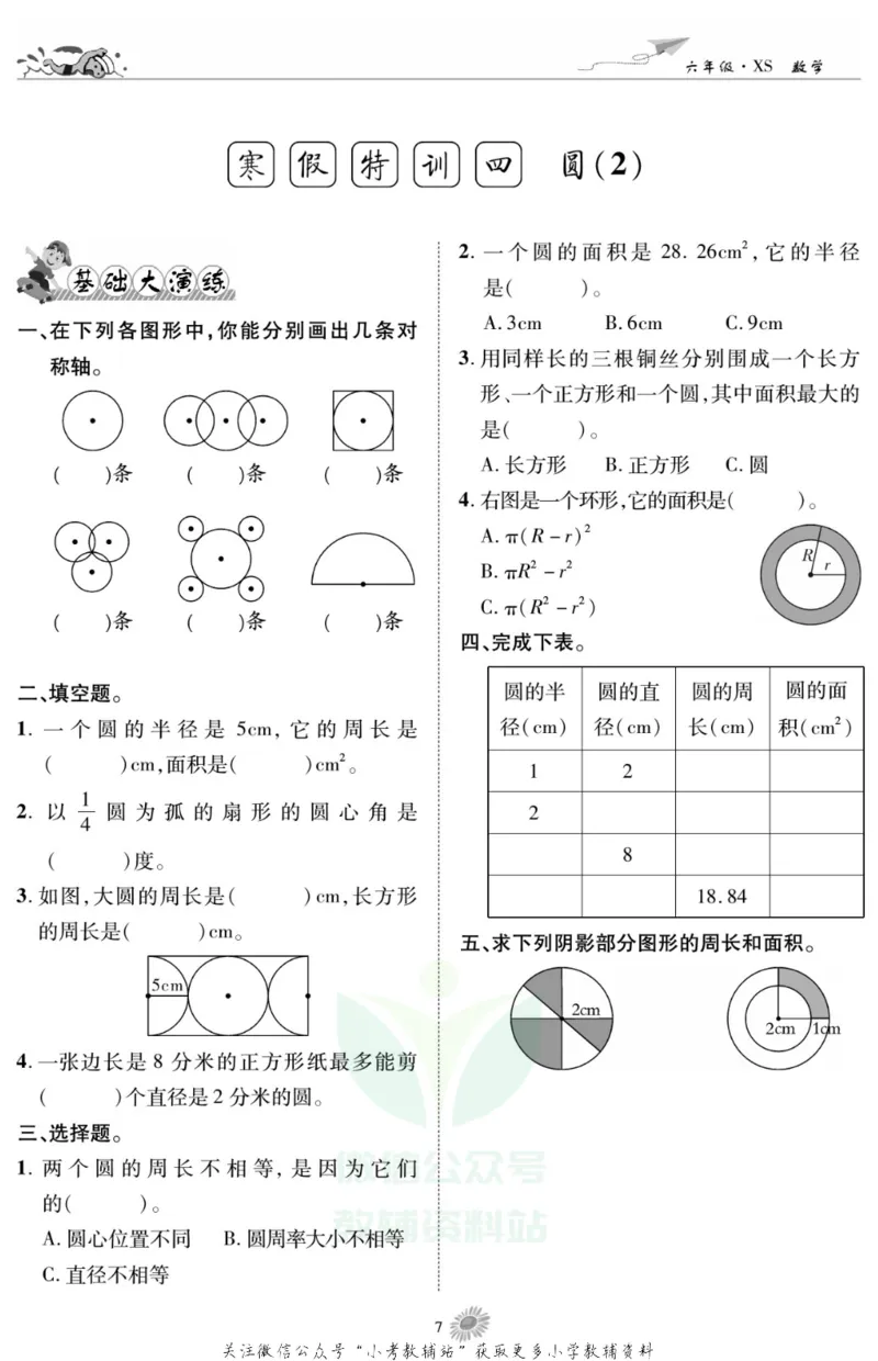 《假期特训·学期总复习六年级寒假数学西师版_07.小学语文、英语、数学专区_小学寒假教辅汇总_1~8年级假期特训·学期总复习_6年级》第9页预览