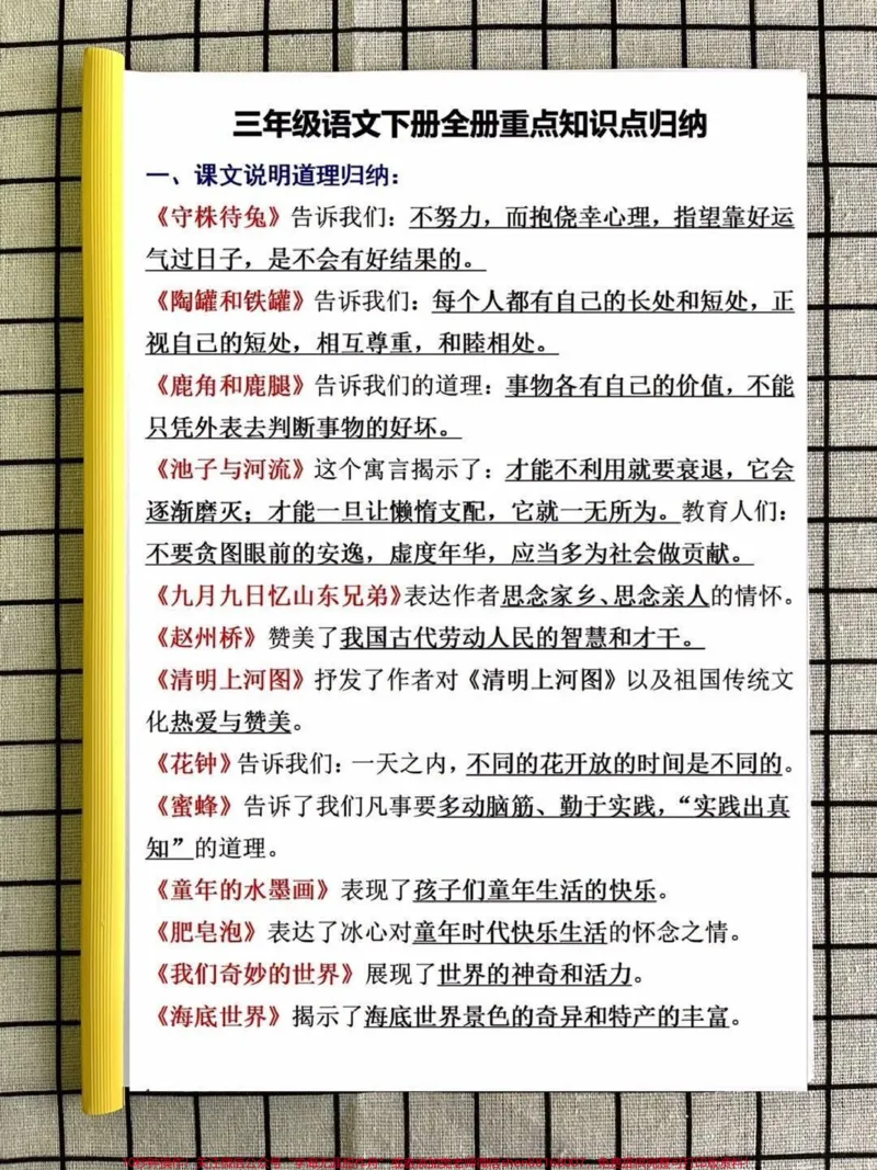 《三年级下册语文重点知识点归纳总结#小学语文#教育#语文#三年级语文#学习》第1页预览