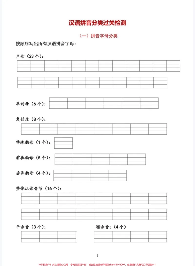 《一年级语文拼音分类过关检测。一年级语文上册拼音分类过关检测#一年级语文#一年级汉语拼音#一年级#知识分享#家长收藏孩子受益》第1页预览
