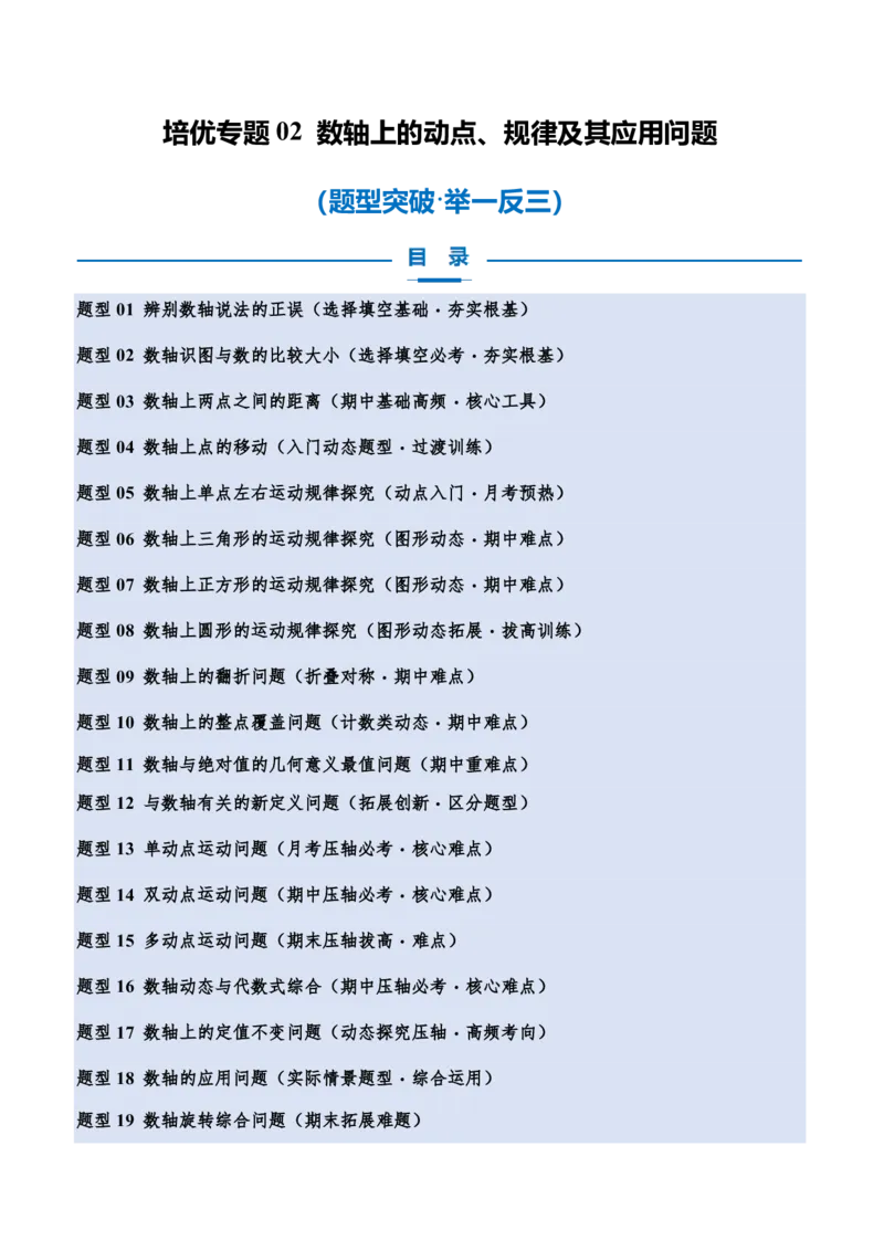 《培优专题02数轴上的动点、规律及其应用问题（题型专练）（原卷版）_2026秋初中教辅合集_2027学科网&_2026秋《同步备课系列》7上数学_第一章有理数_专项训练》第1页预览