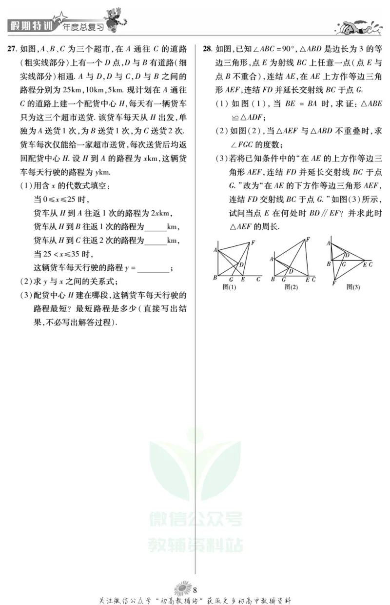 《假期特训·学期总复习八年级寒假数学北师版_07.小学语文、英语、数学专区_小学寒假教辅汇总_1~8年级假期特训·学期总复习_8年级》第10页预览