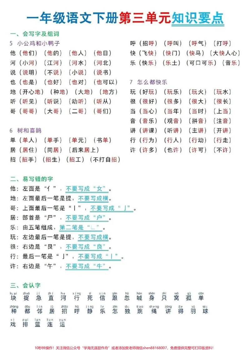 《一年级下册语文第三单元知识点归纳#语文#教育#学习#小学语文#小学语文知识点》第1页预览