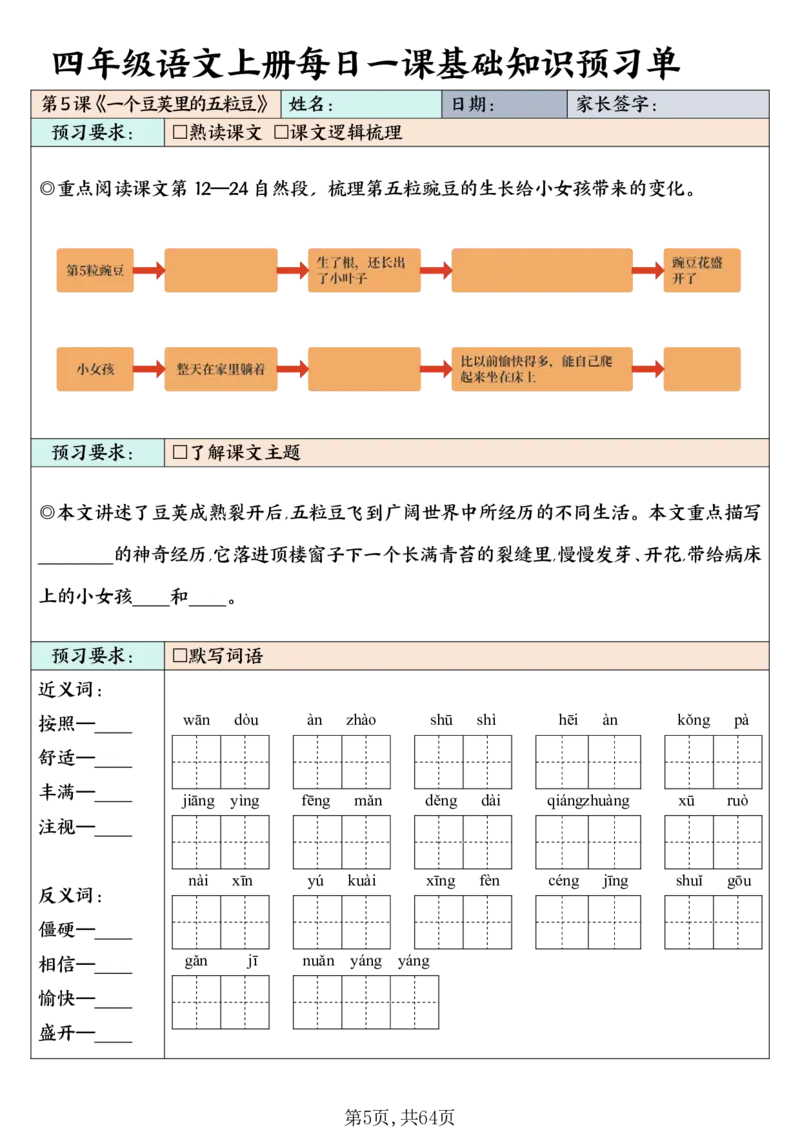 《四（上）语文每课基础知识预习单_4年级上册同步教辅_4上-英语_四上语数英预习资料》第5页预览