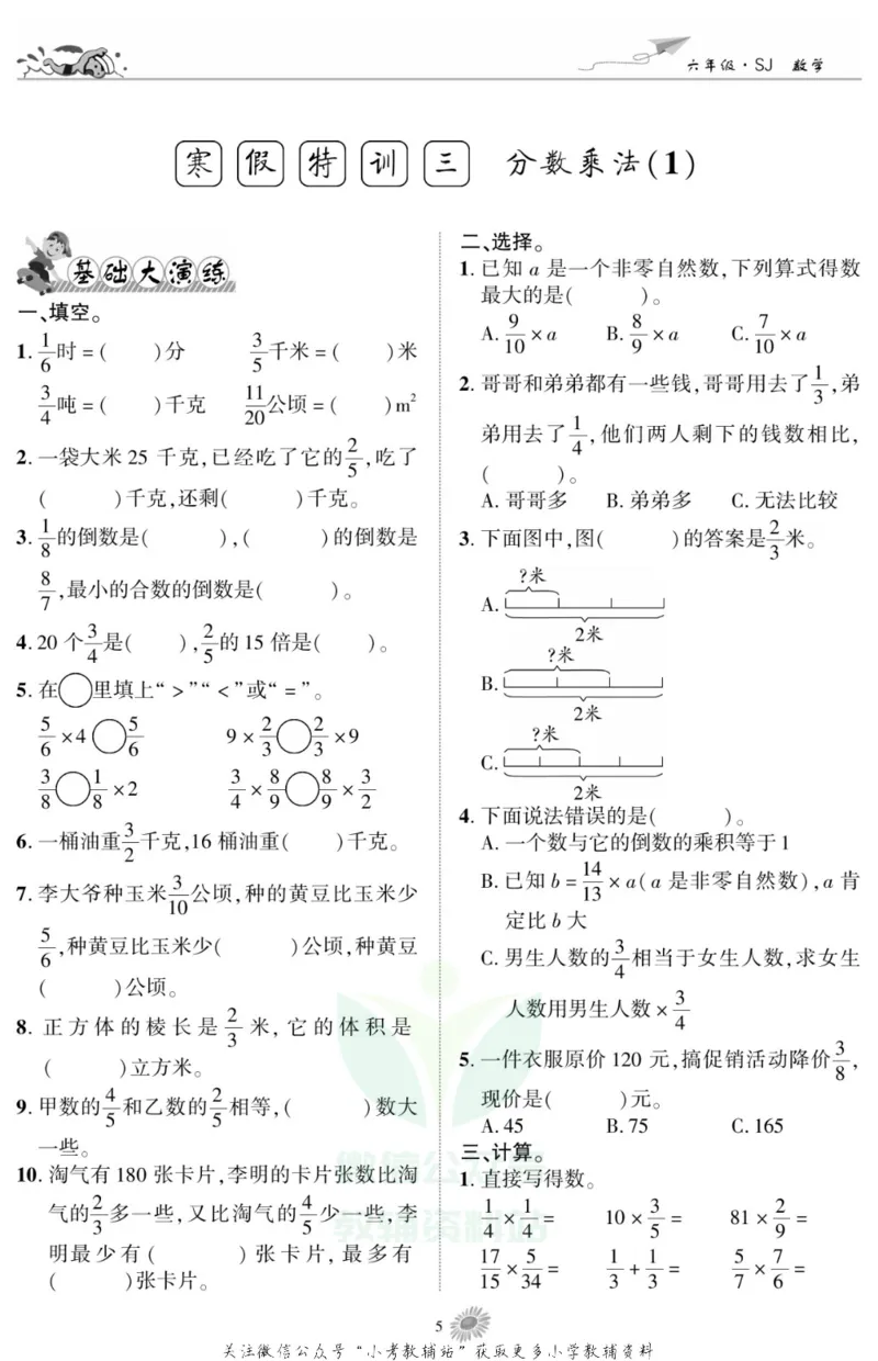 《假期特训·学期总复习六年级寒假数学苏教版_07.小学语文、英语、数学专区_小学寒假教辅汇总_1~8年级假期特训·学期总复习_6年级》第7页预览