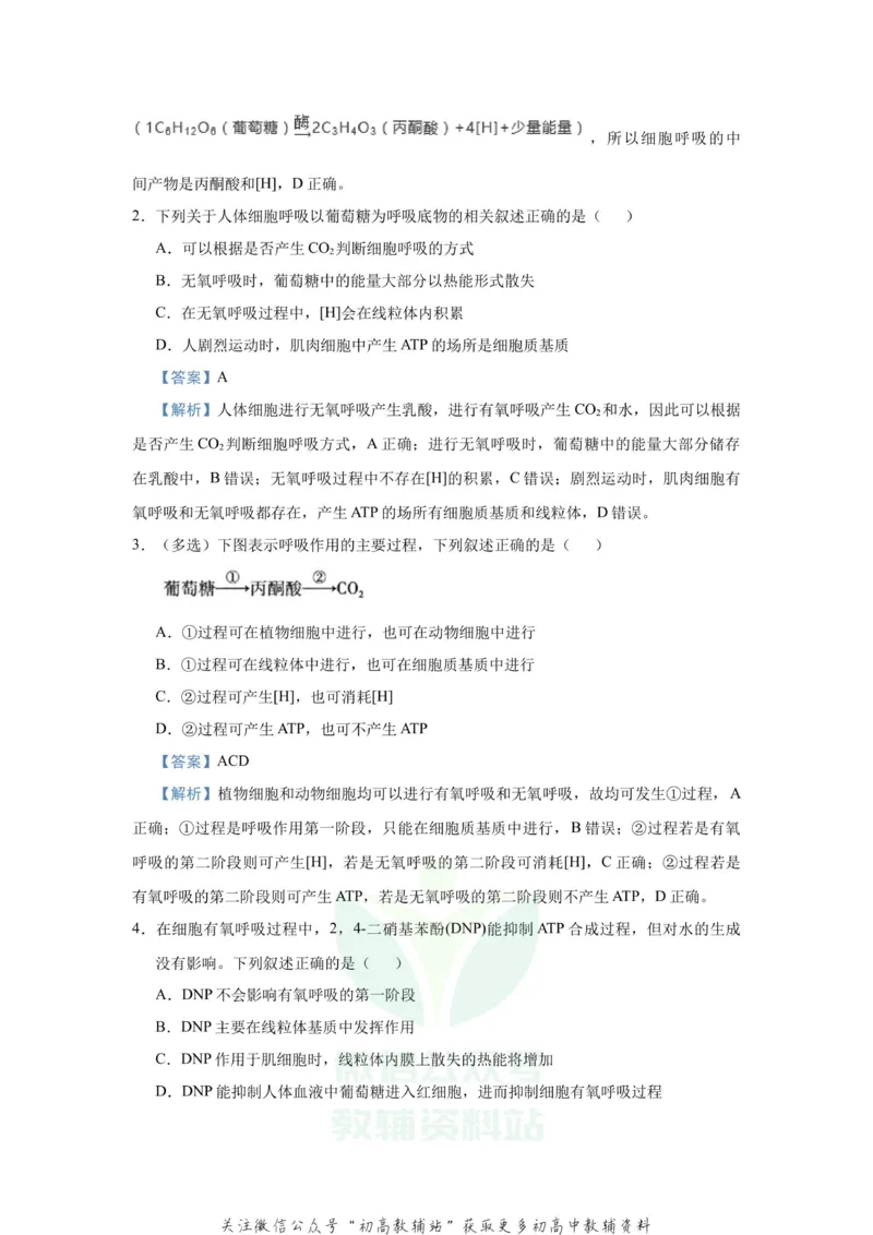 《2021届（新高考）高三全科专题练习系列Ⅰ：5细胞呼吸的原理及其应用_高三全科专题练习系列_生物》第3页预览