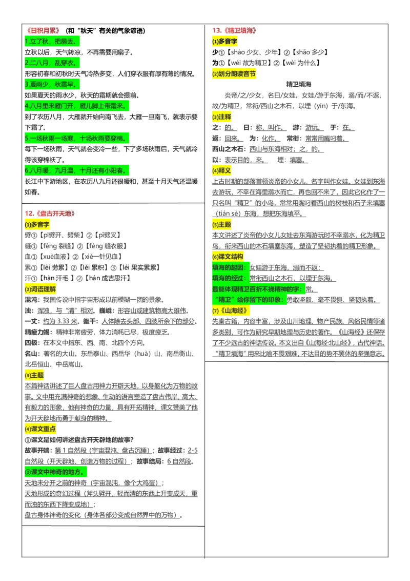 《四（上）语文每课重点书贴（全册）_4年级上册同步教辅_4上-语文_四上语文课课练》第8页预览