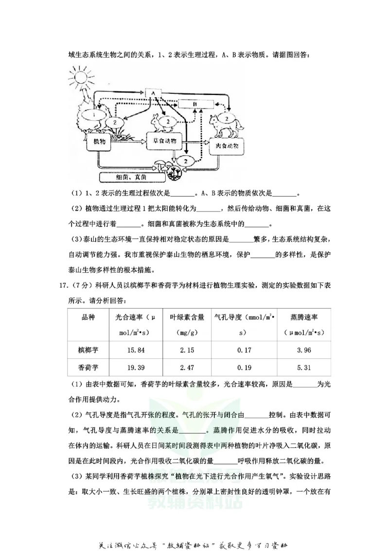 《2020山东省泰安市中考生物真题及答案_初高中资料库_初中资料库（转存避免链接过期失效）_初中生物》第5页预览