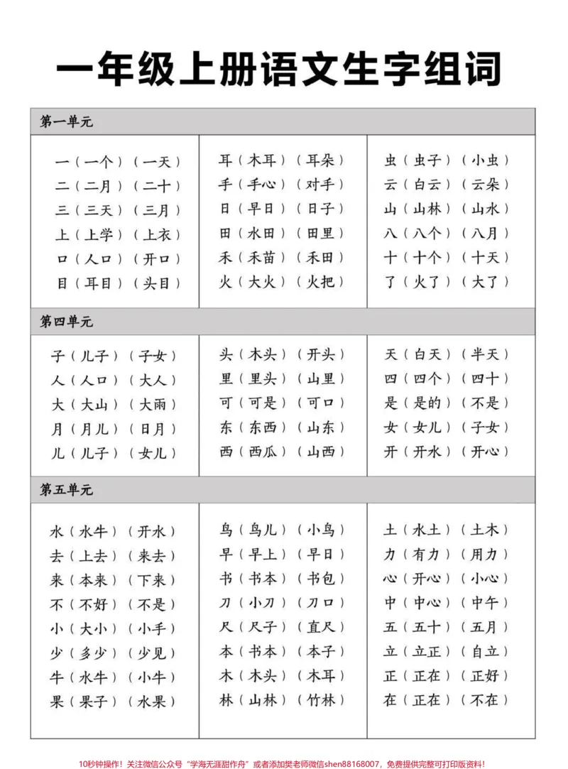 《一年级上册语文生字组词,家长收藏♥️关注》第2页预览