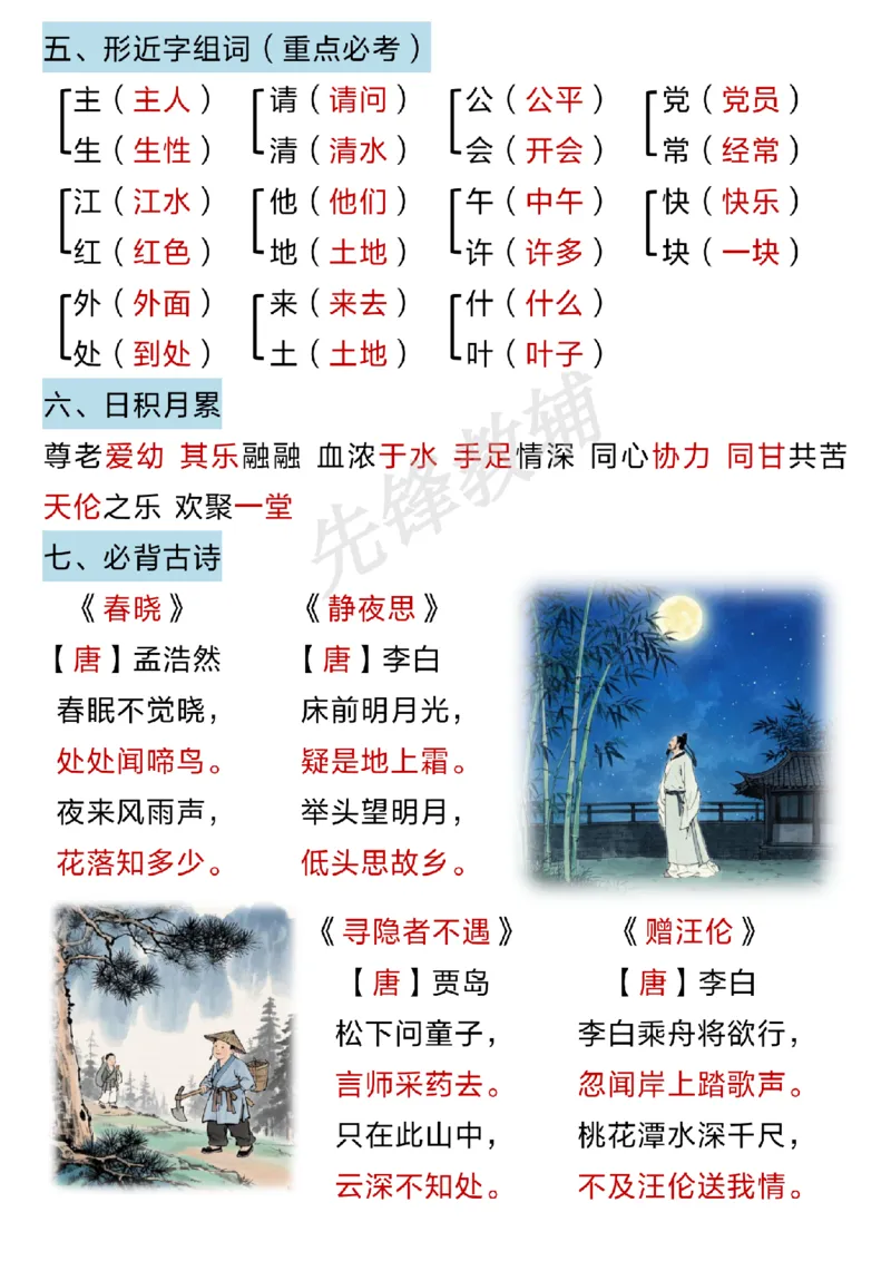 《新一年级下册语文期中高频考点归纳SY_1年级下册同步教辅_1下-语文_一下语文-复习资料》第2页预览