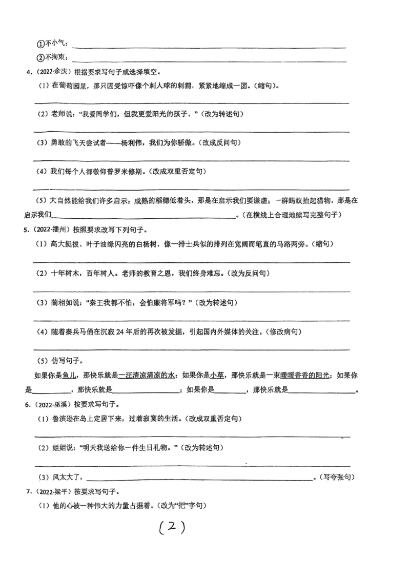 《小学语文六年级下册句子练习_6年级下册同步教辅_6下-语文_六下语文专项练习》第2页预览