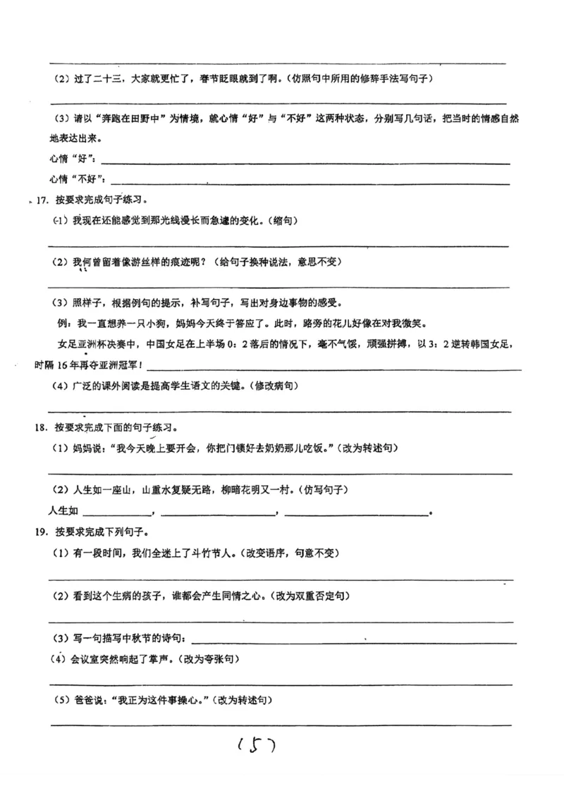 《小学语文六年级下册句子练习_6年级下册同步教辅_6下-语文_六下语文专项练习》第5页预览