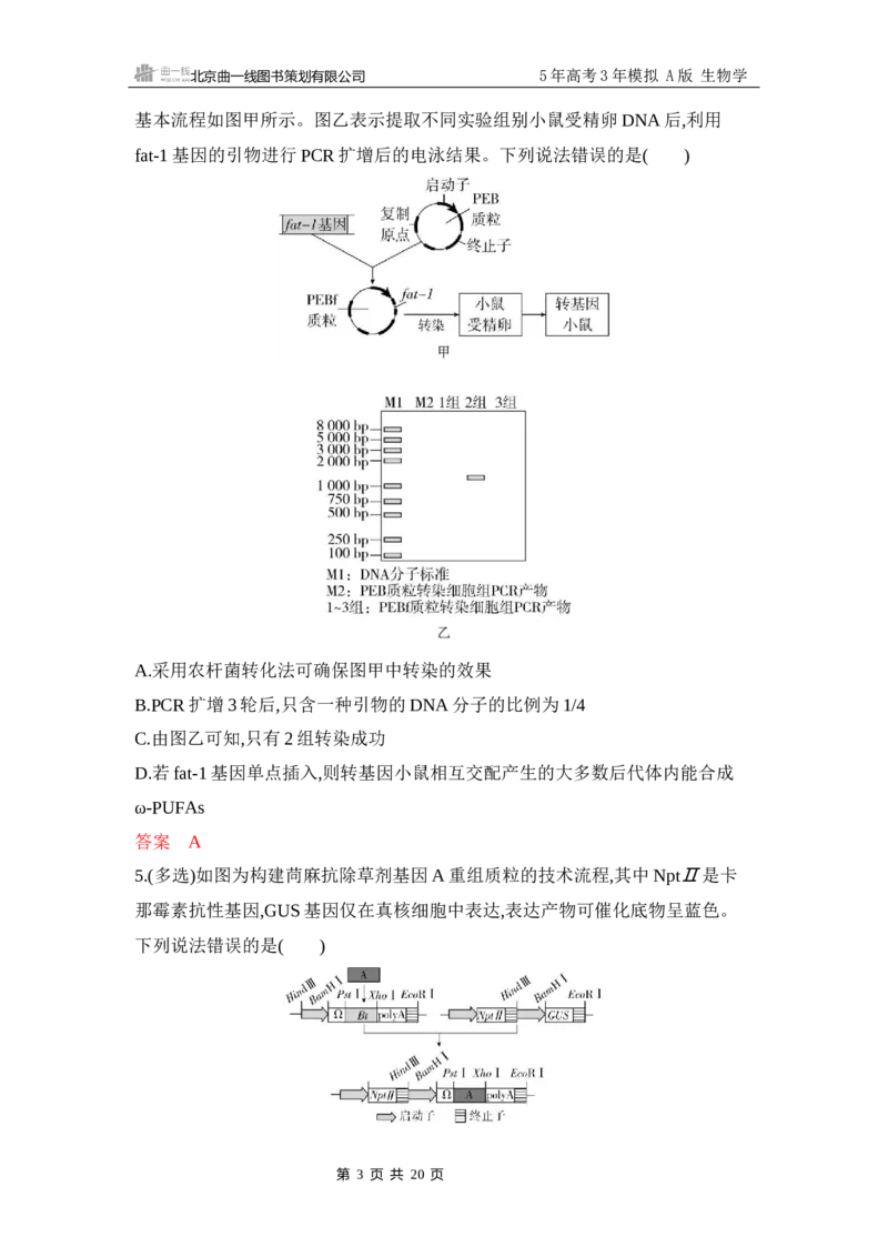 《1_专题过关检测练Word-第23章　基因工程_2026版教学资源包_202653高考总复习A版_江苏版_2026版.江苏版.选考总复习.生物.5·3A版_第5部分生物技术与工程_第23章基因工程_6_专题检测》第3页预览