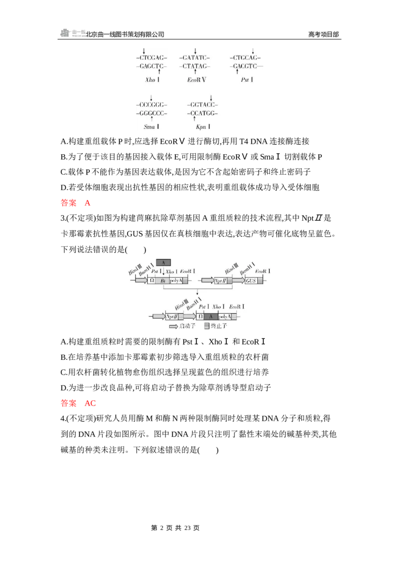 《1_专题过关检测练Word-第24章　基因工程_2026版教学资源包_202653高考总复习A版_新高考_生物_教师A版2026年.新高考版.生物.53_第5部分生物技术与工程_第24章基因工程_6_专题检测》第2页预览