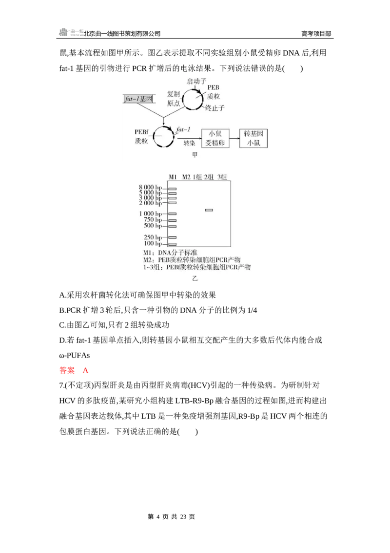 《1_专题过关检测练Word-第24章　基因工程_2026版教学资源包_202653高考总复习A版_新高考_生物_教师A版2026年.新高考版.生物.53_第5部分生物技术与工程_第24章基因工程_6_专题检测》第4页预览
