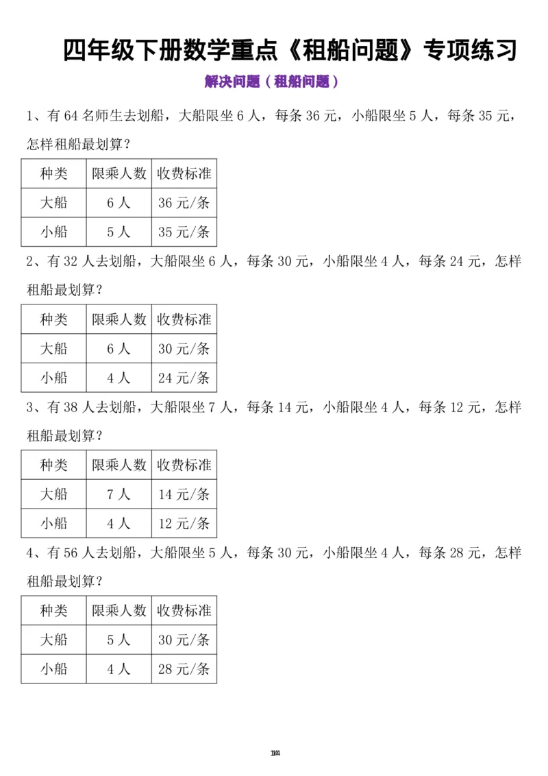 《四年级（下）数学租船问题_4年级下册同步教辅_四下数学_四下数学通用重点必背+专项》第1页预览