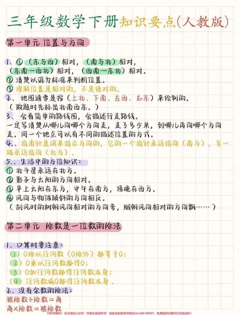 《三年级数学知识点总结#知识点总结》第1页预览
