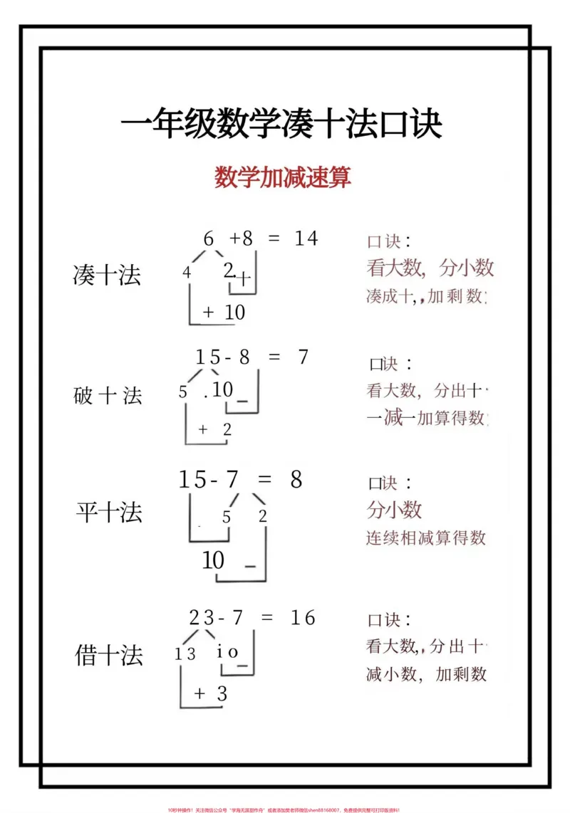 《凑十法|破十法。#20以内进位加法#凑十法#破十法口诀#一年级#必考考点》第2页预览