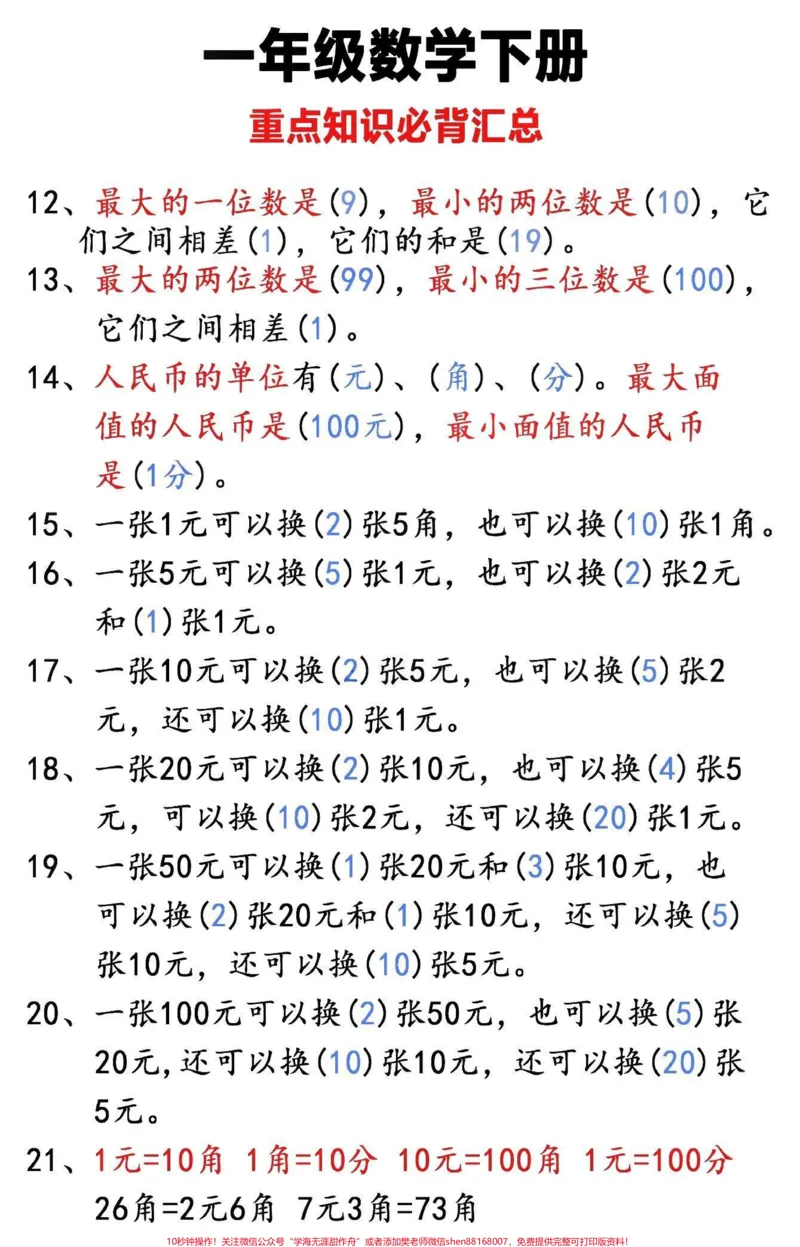 《一年级下册数学必背知识点汇总整理#家长收藏孩子受益#每天学习一点点#教育#学习#知识点总结》第2页预览
