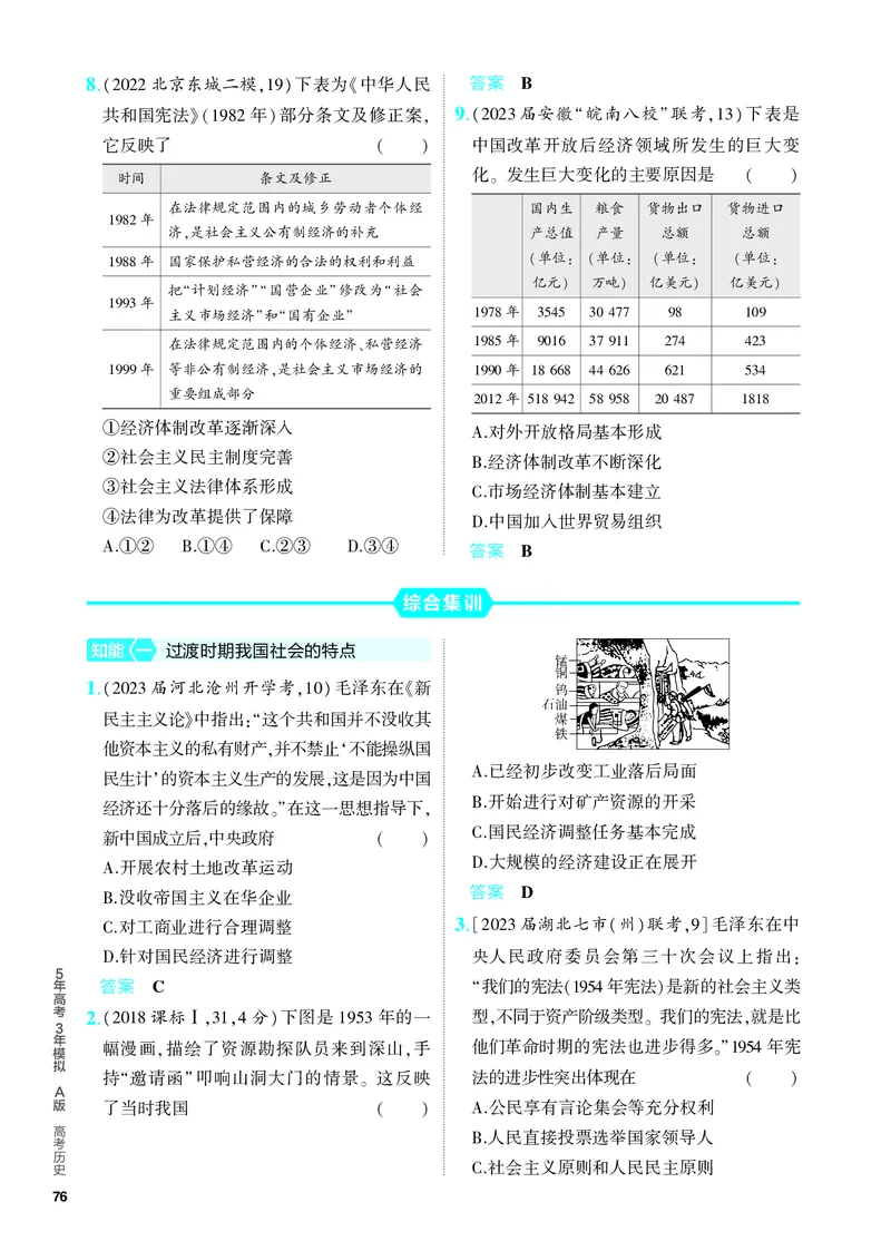 《1_习题部分PDF-07-第七单元　从中华人民共和国成立到中国特色社会主义进入新时代_2024版教学资源包_2024版.新高考版历史.5·3A版_4_PDF教参电子书》第5页预览