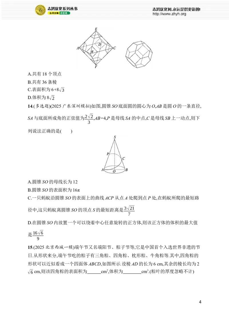 《专题突破练8　空间几何体的表面积与体积_2026版高中《二三轮复习+冲刺复习》_高考总复习优化设计二轮用书数学课后习题Word_课后习题Word_专题突破练》第4页预览