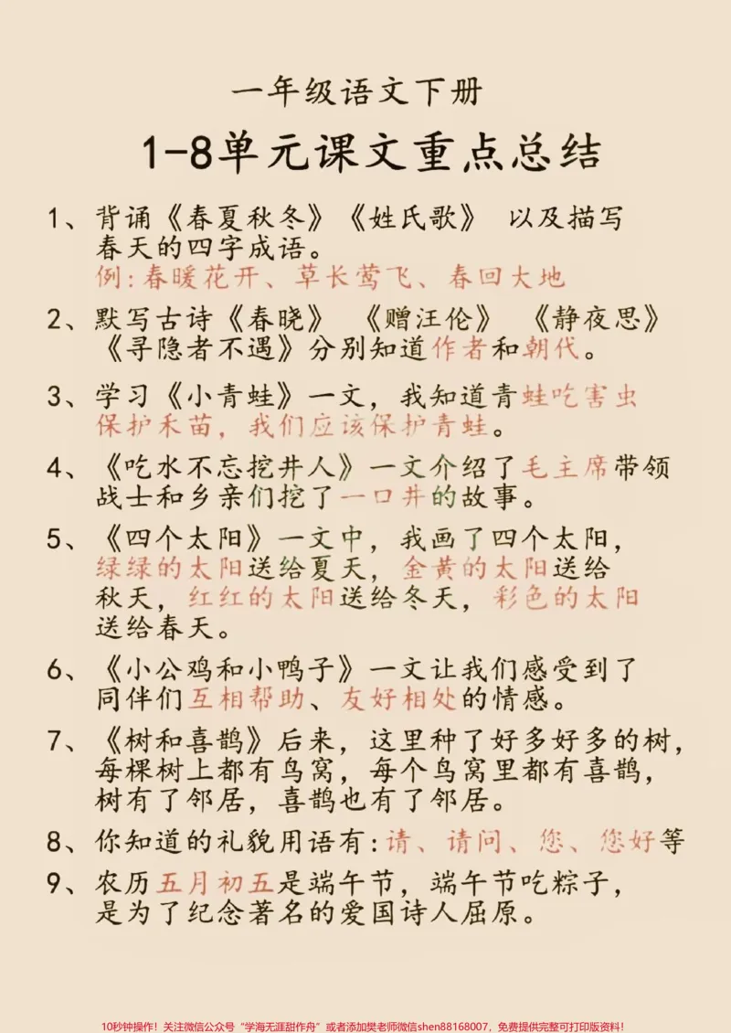 《一年级下册语文重点总结。一年级下册语文重点总结。复习干货必备#一年级#一年语文下册#一年级语文重点#家长收藏孩子受益#一年级重点知识归纳》第2页预览