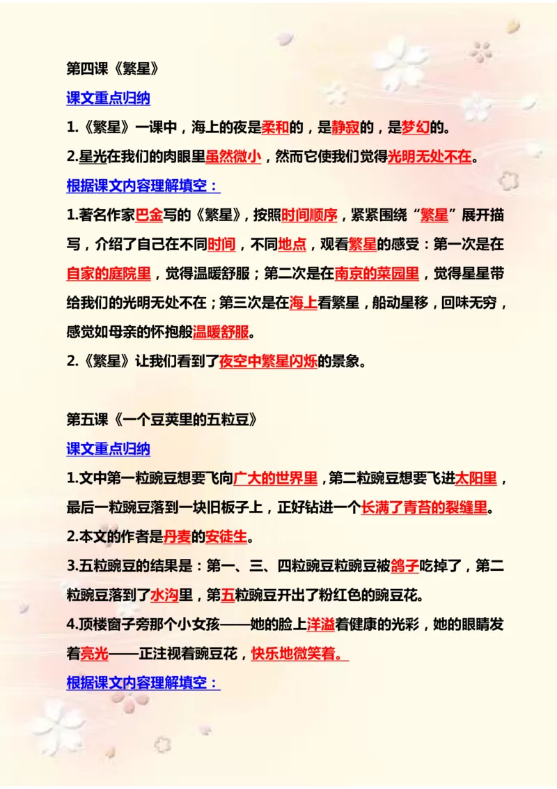 《四（上）语文期末：各课课文内容重点知识点彩色版(1)_4年级上册同步教辅_4上-语文_四上语文专项练习》第4页预览