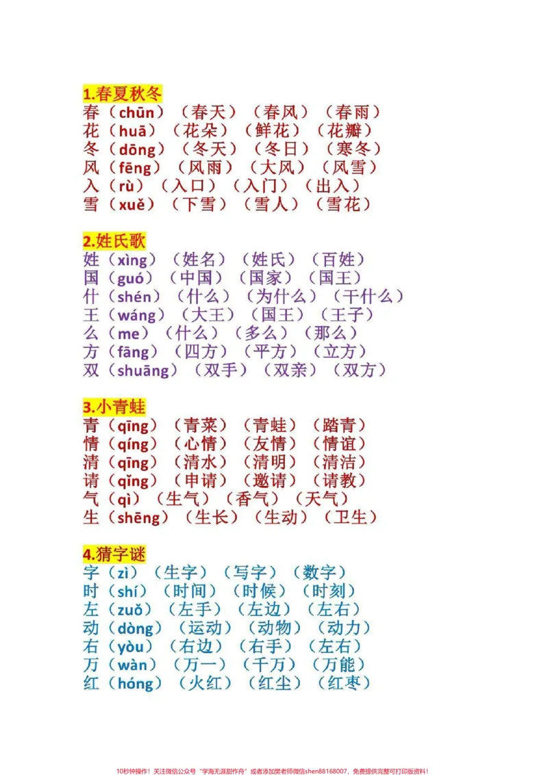 《一年级语文下册，生字组词带拼音。寒假每天一练#一年级语文》第2页预览