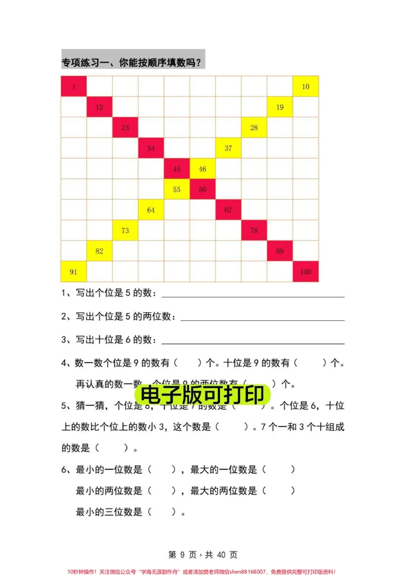 《一年级数学下册,百数表专项练习。#寒假充电计划#一年级重点知识归纳#数学一年级数学下册,#百数表专项练习#一年级数学下册必考题》第2页预览