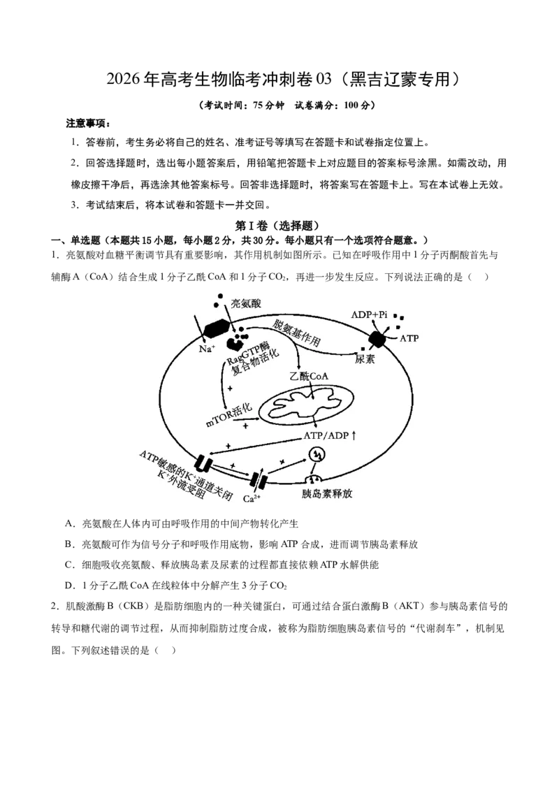 《2026年高考生物临考冲刺卷03（黑吉辽蒙专用）（考试版）_高考一二三轮复习_生物_2026年-生物高考专项复习_2026年高考生物终极冲刺讲练测（黑吉辽蒙专用）-G466_2026版》第1页预览