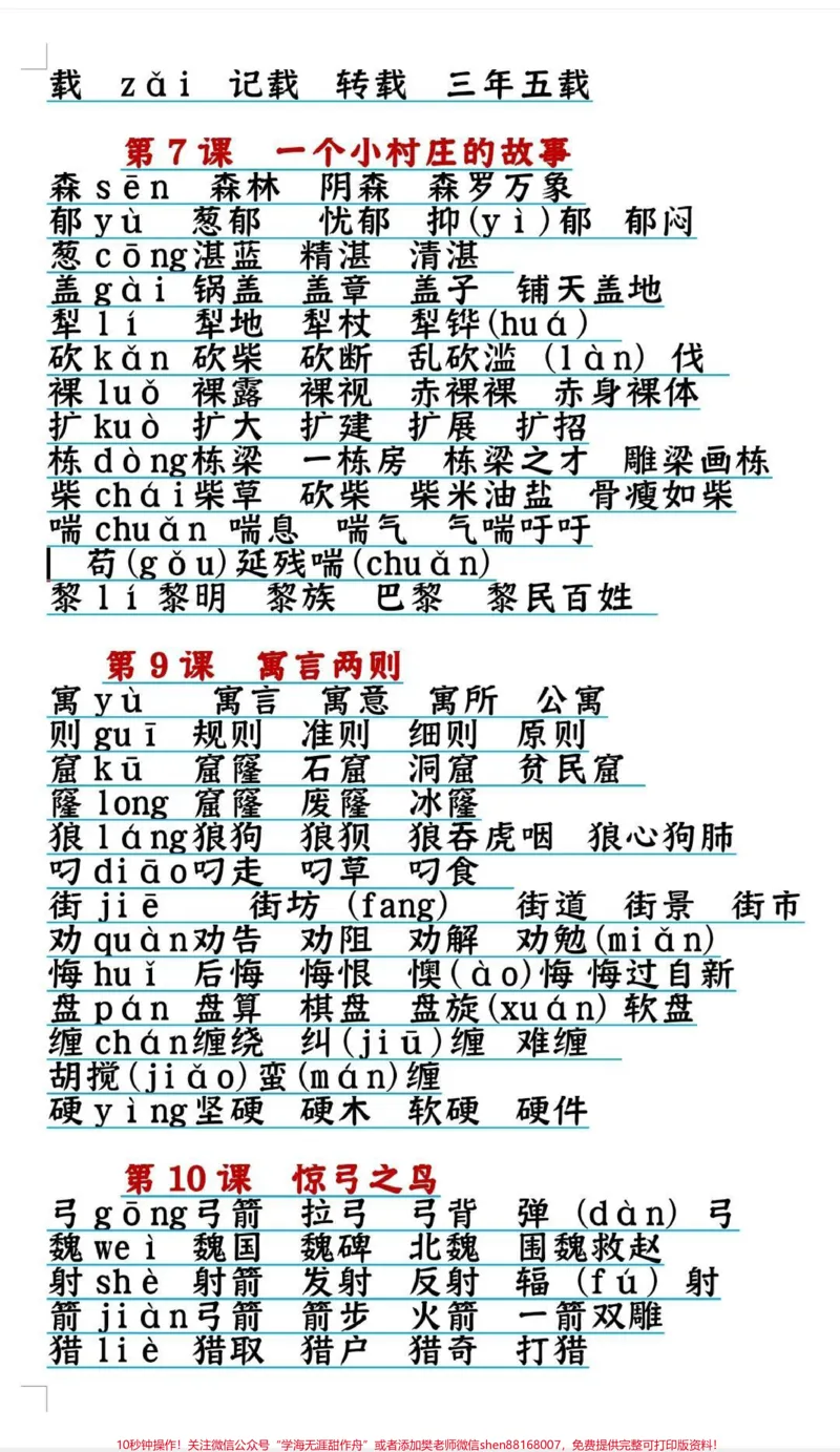 《三年级下册语文生字组词。家长速收藏，方便以后学习哦！#三年级#开学季#生字组词#必考考点#知识分享》第3页预览