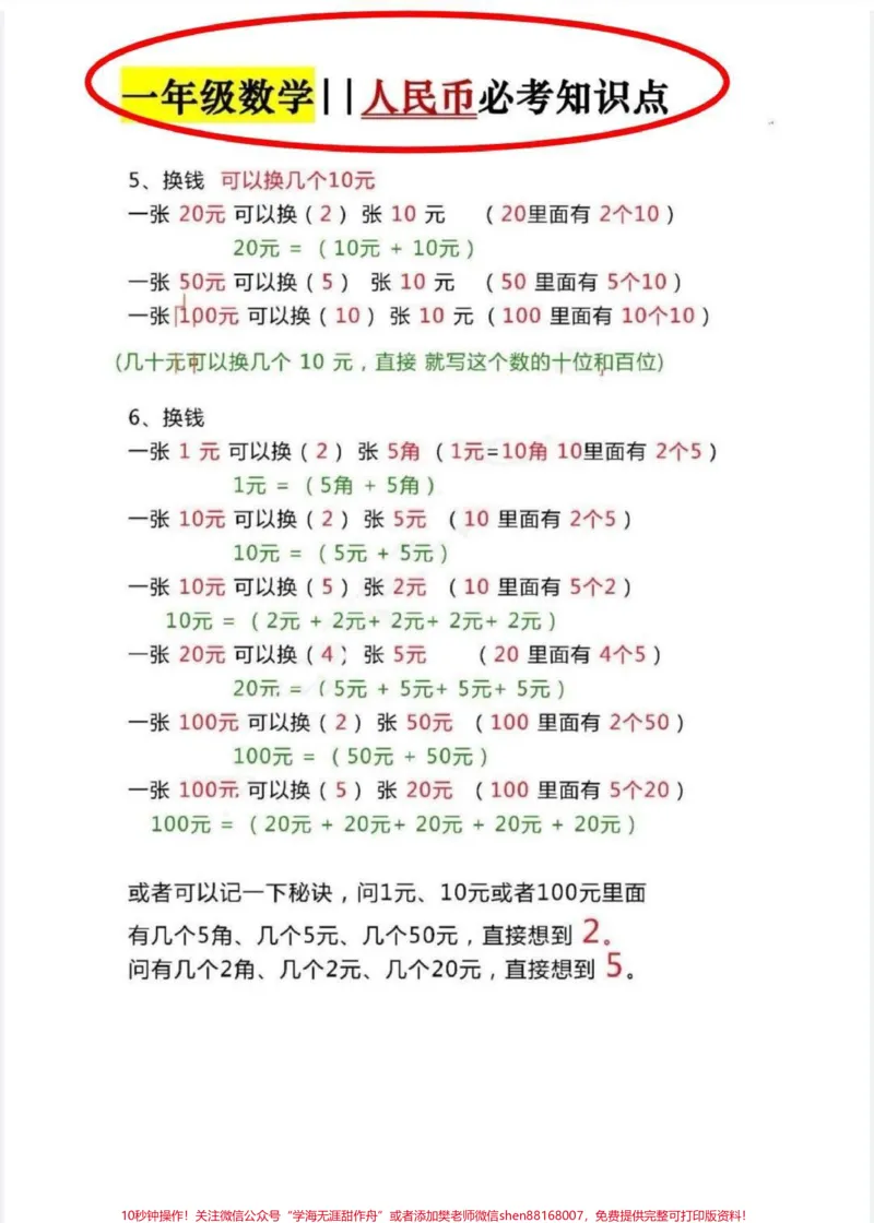 《一年级下册必考知识点。一年级下册人民币必考知识点,已整理完成,搞定它人民币专题妥了。#人民币#一年级重点知识归纳#人民币呀人民币#人民币呀#一年级下册》第2页预览