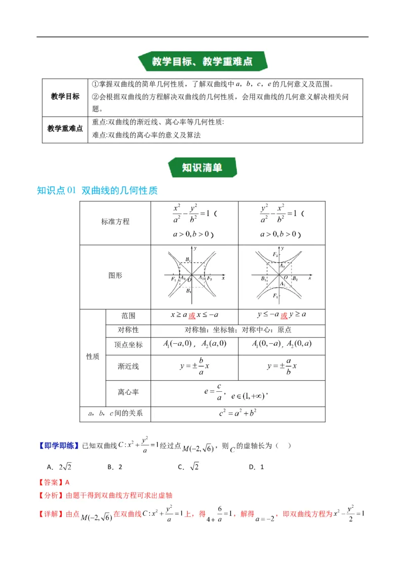 《专题2.14双曲线的几何性质（高效培优讲义）数学人教B版2019选择性必修第一册（解析版）_2027高中必刷题_必刷题2027_2027高一高二必刷题_数学_5.人教B版高中数学讲义选择性必修一_2026版》第2页预览