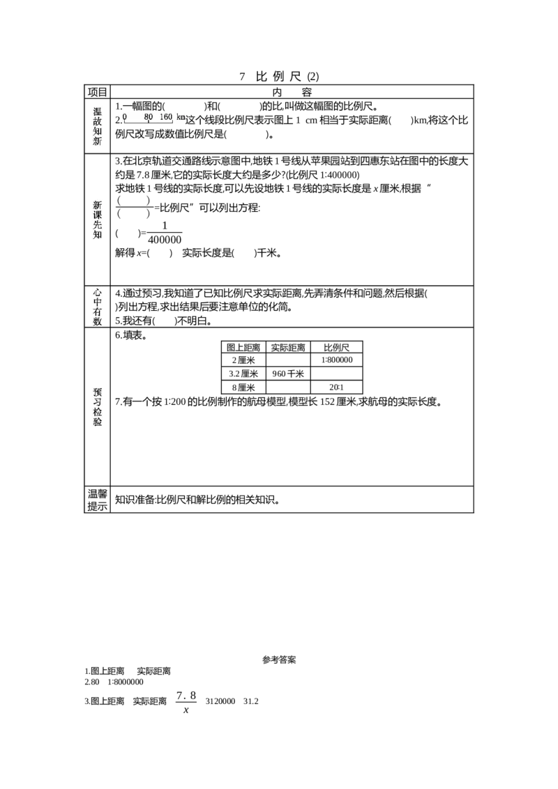 《7　比例尺(2)_26春小学语数英道科各版本《课件+教案》_26春各版本语数英《七彩课堂》教学课件+教案_数学《七彩课堂课件教案》人教26春_26春七彩课堂人教版数学六年级下册教案+学案》第1页预览