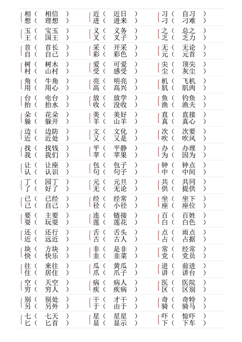 《形近字专项练习一下语文(2)_1年级下册同步教辅_1下-语文_一下语文-专项练习》第7页预览
