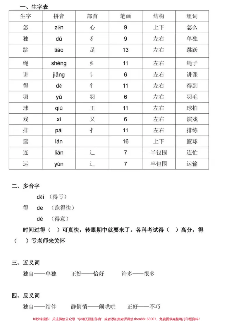 《部编一年级下语文全册生字预习表（拼音+部首+笔画+结构+组词）#家长收藏孩子受益#一年级#学习资料分享》第6页预览