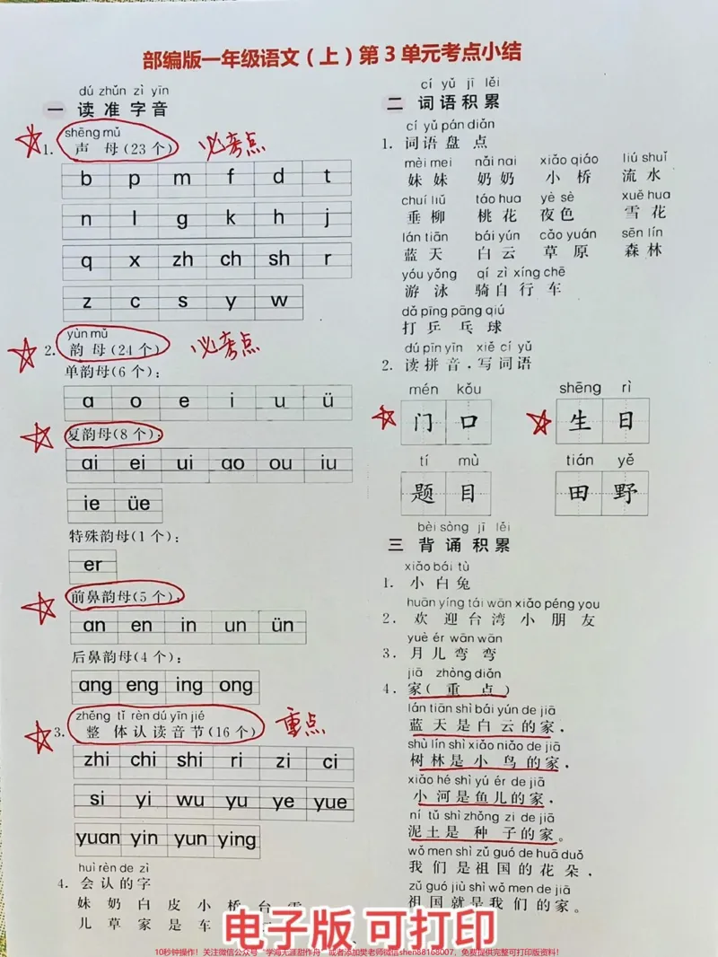 《一年级语文期中考试复习考点归纳总结。一年级上册语文期中考试必锭会考的④页考点总结,赶紧复习吧#一年级语文#一年级语文上册#一年级#一年级重点知识归纳#一年级期中期末卷@DOU+小助手》第2页预览